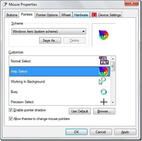 Sådan konfigurerer du en mus på Windows 7: grundlæggende parametre